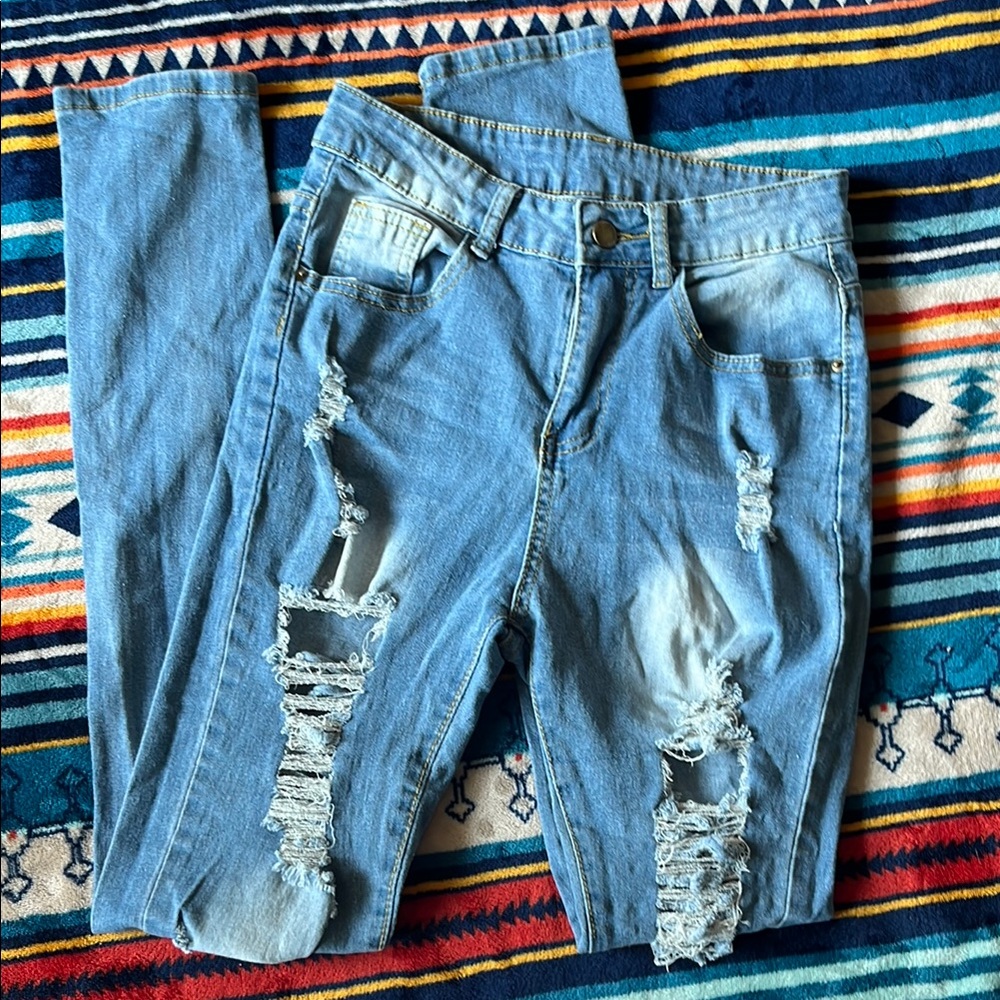 Distressed Blue Boot Cut Jeans